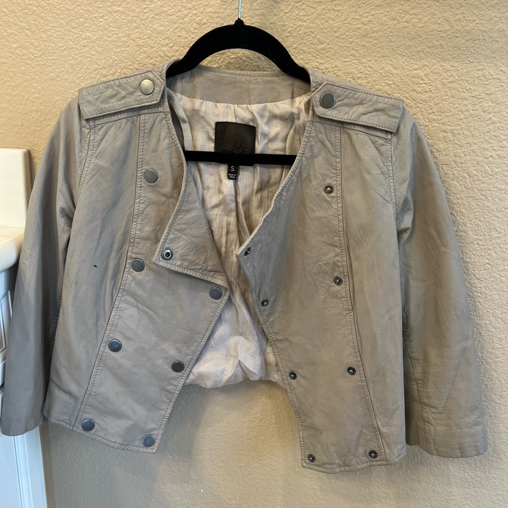 Joie Light Gray Leather Moto Jacket